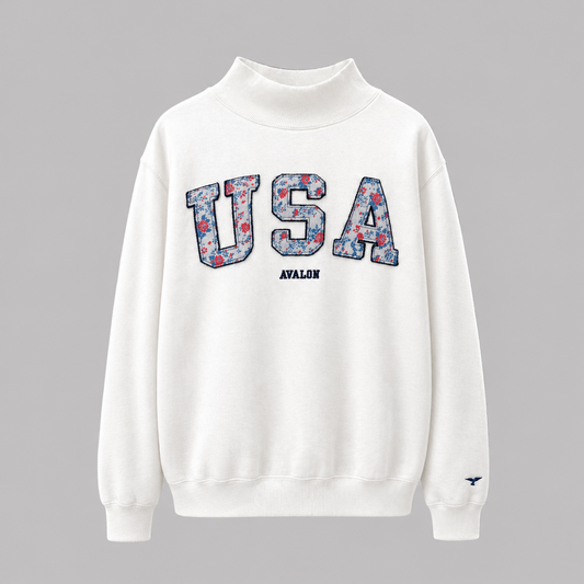 USA FLORAL MOCK SWEATSHIRT