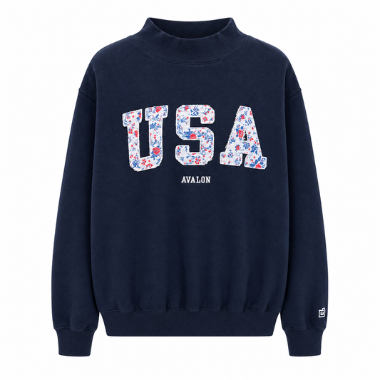 USA FLORAL MOCK SWEATSHIRT